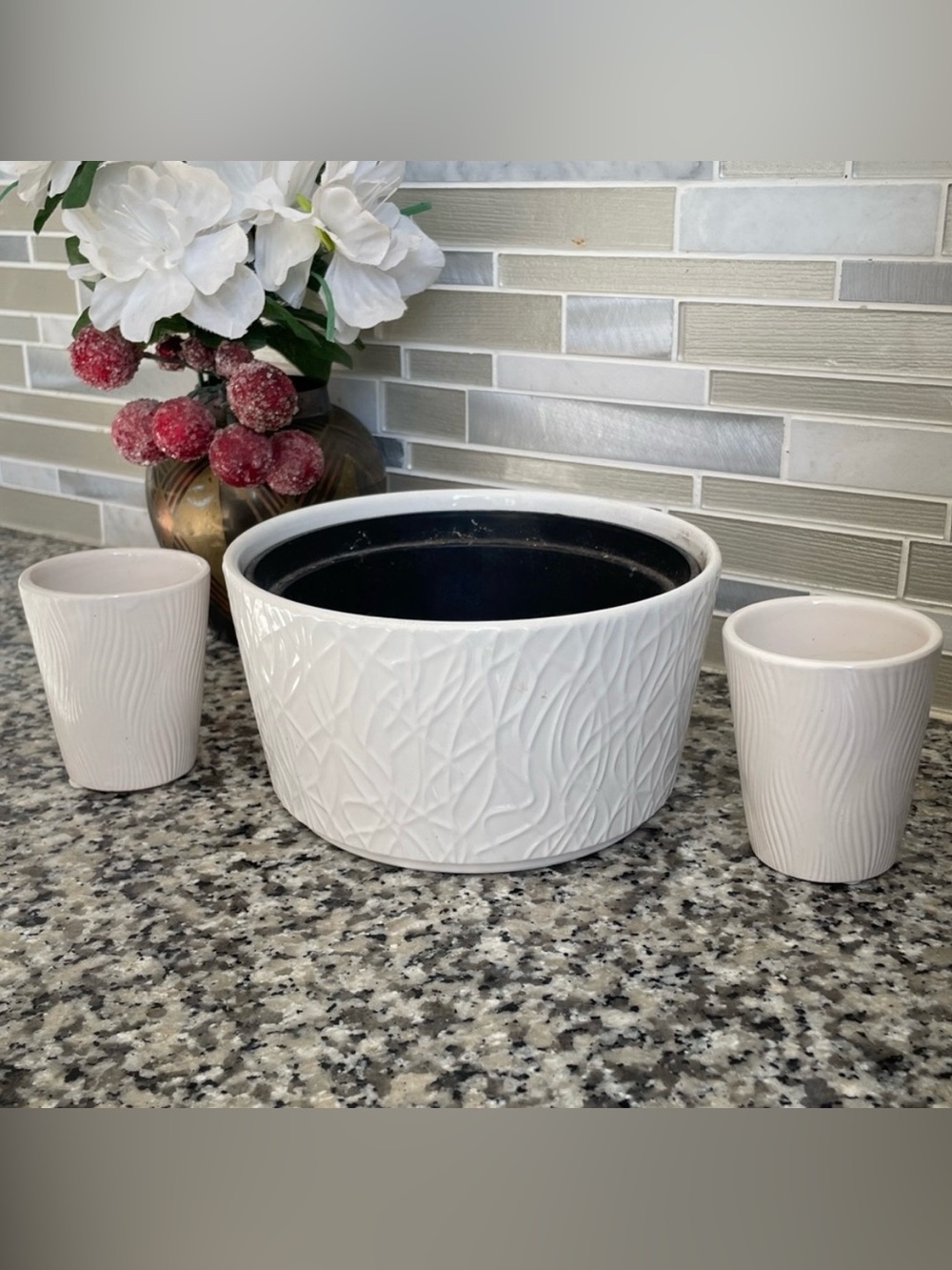 Elegant White Textured Planter Set 🔥 - 3 Piece Home Decor